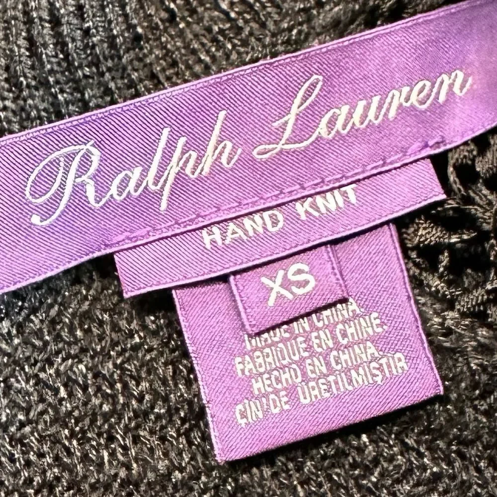 Ralph Lauren Collection Black Silk Hand Knit Fringe Trimmed Long Sleeve Sweater - Picture 6 of 16